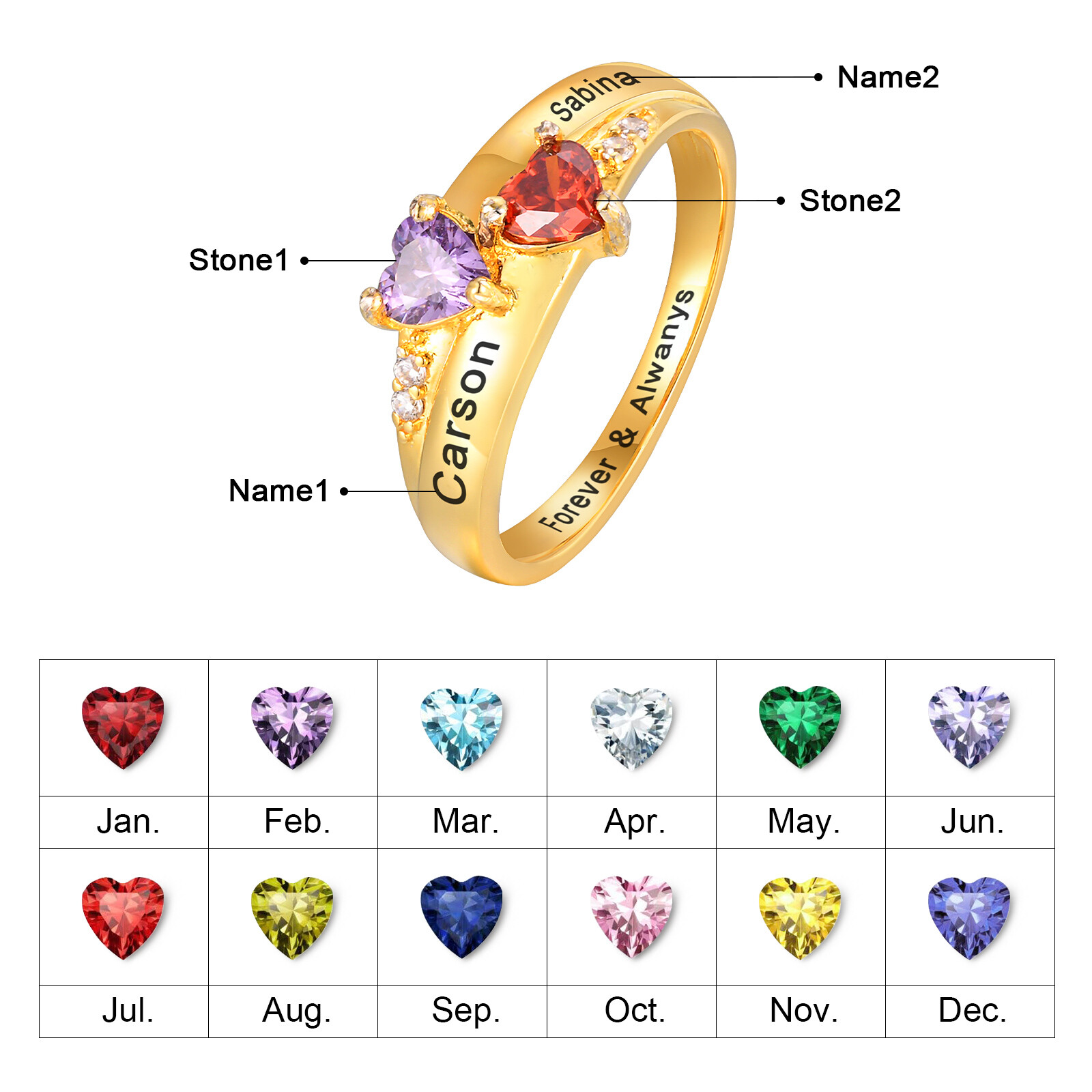 VNOX Custom Birthstone Ring Personalized Christmas Anniversary Gift for Women