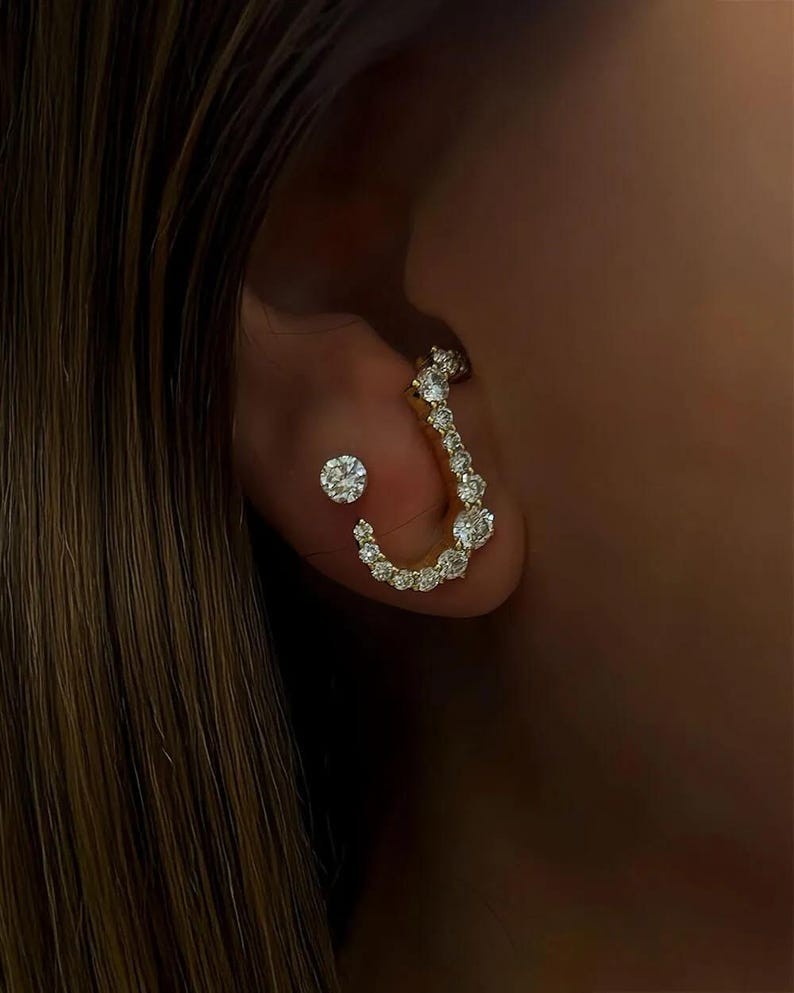 14k Yellow Gold Round Cut Natural Diamond Cluster Earrings For Wedding Sale !