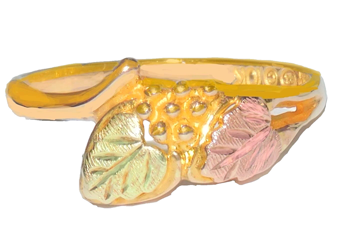 Black Hills Gold 10k Two Leaves Grapes Ring Size 7 1/2