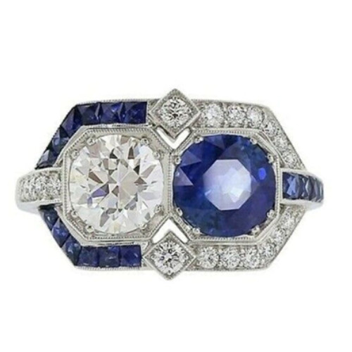 Round OEC Cut Lab creation & Sapphire Engagement Ring, Round Bezel Set Halo
