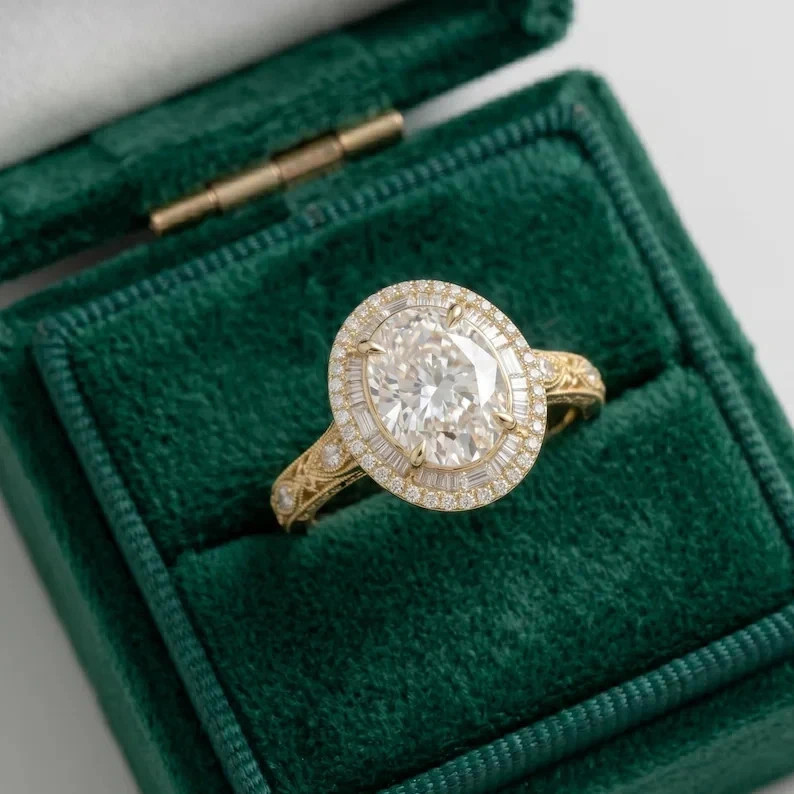 IGI 4.50Ct Oval F-VS1 Lab Grown Diamond Double Halo Wedding Ring 14k Yellow Gold