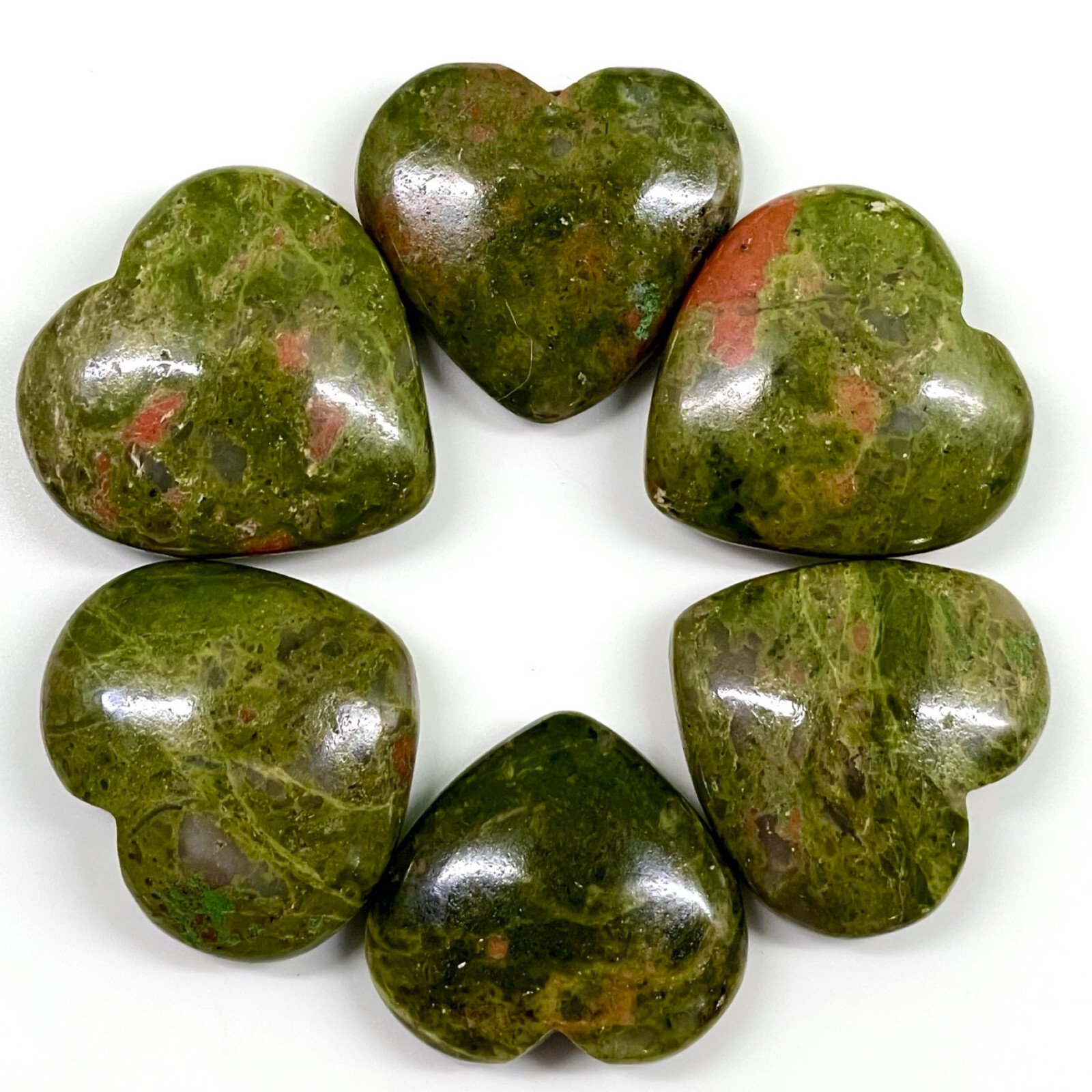 6 Pcs Natural Unakite Jasper 25-29mm Heart Shape Loose Cabochon Gemstones Lot