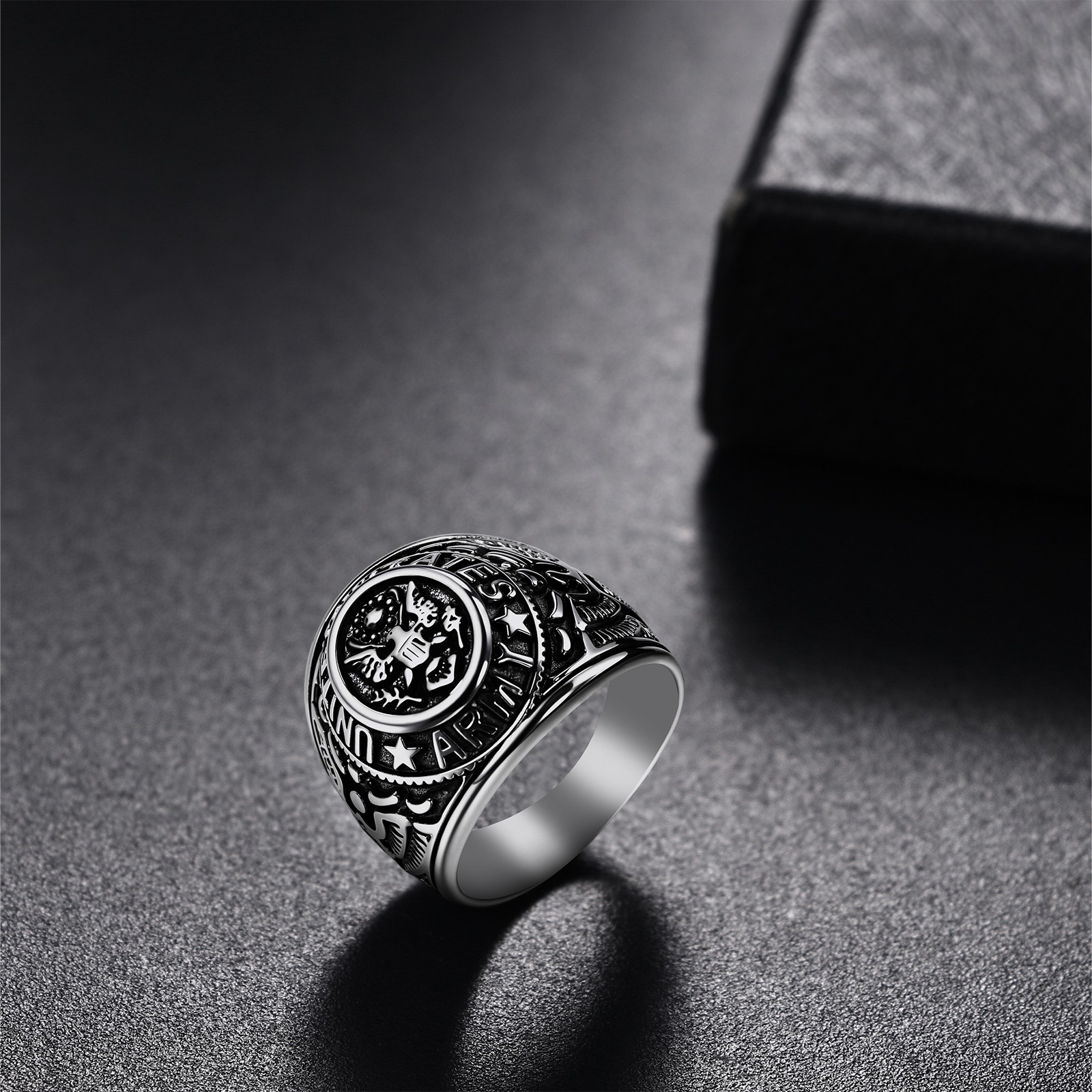 Men United States Army Eagle Ring Stainless Steel Weddding Signet Band Size 8-13
