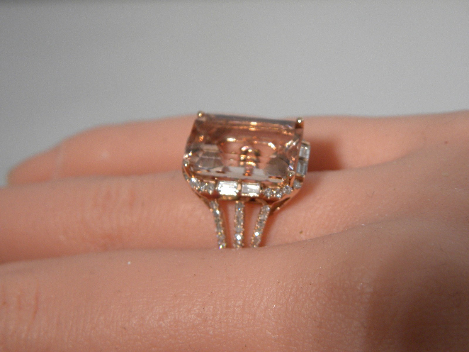 Estate 14K Rose Gold Large Kunzite & Diamond Ring