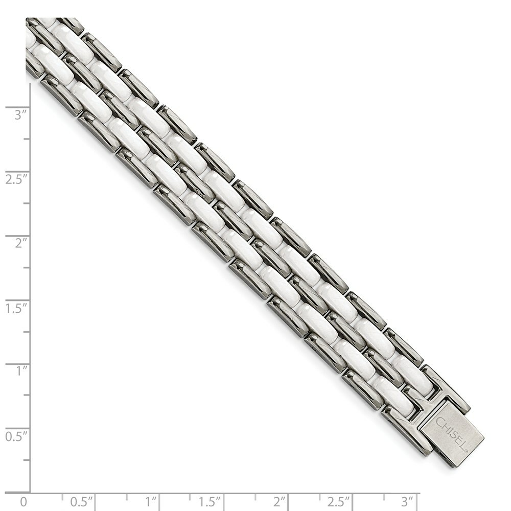 Stainless Steel Double Row White Ceramic 8.25in Bracelet