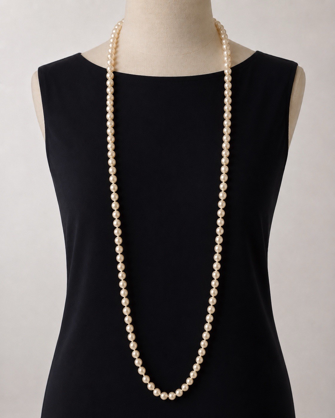 Vintage Monet 52” Faux Pearl Necklace Extra Long Cream Pearls Gold Tone Clasp