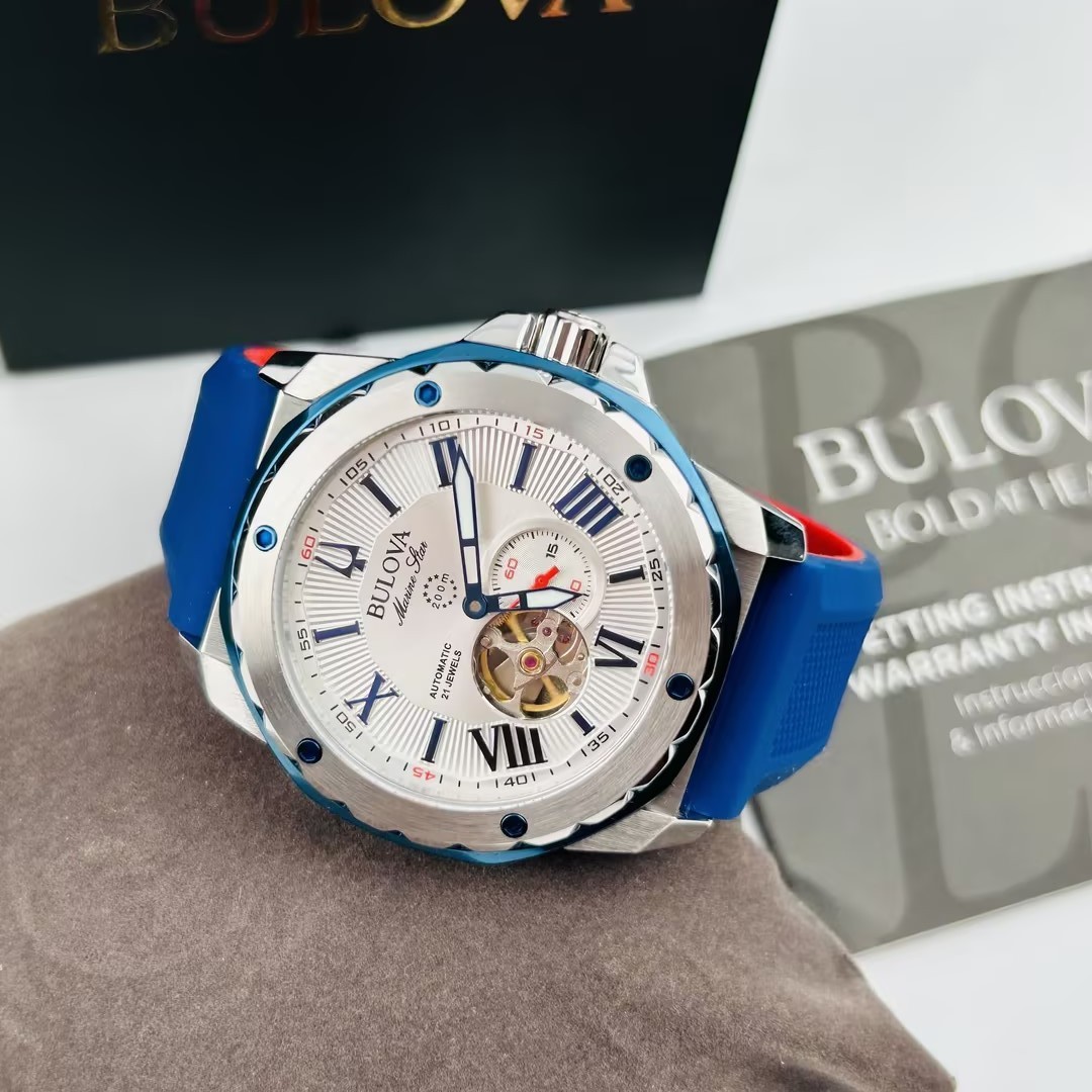 Bulova Marine Star 98A225 White Dial Silicon Strap Men Automatic Watch New 45mm