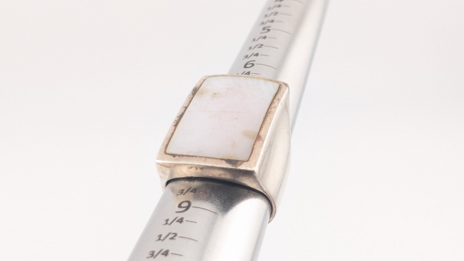 Sterling Silver Ring Rectangular Mother of Pearl AV 925 Thailand Size 7.75