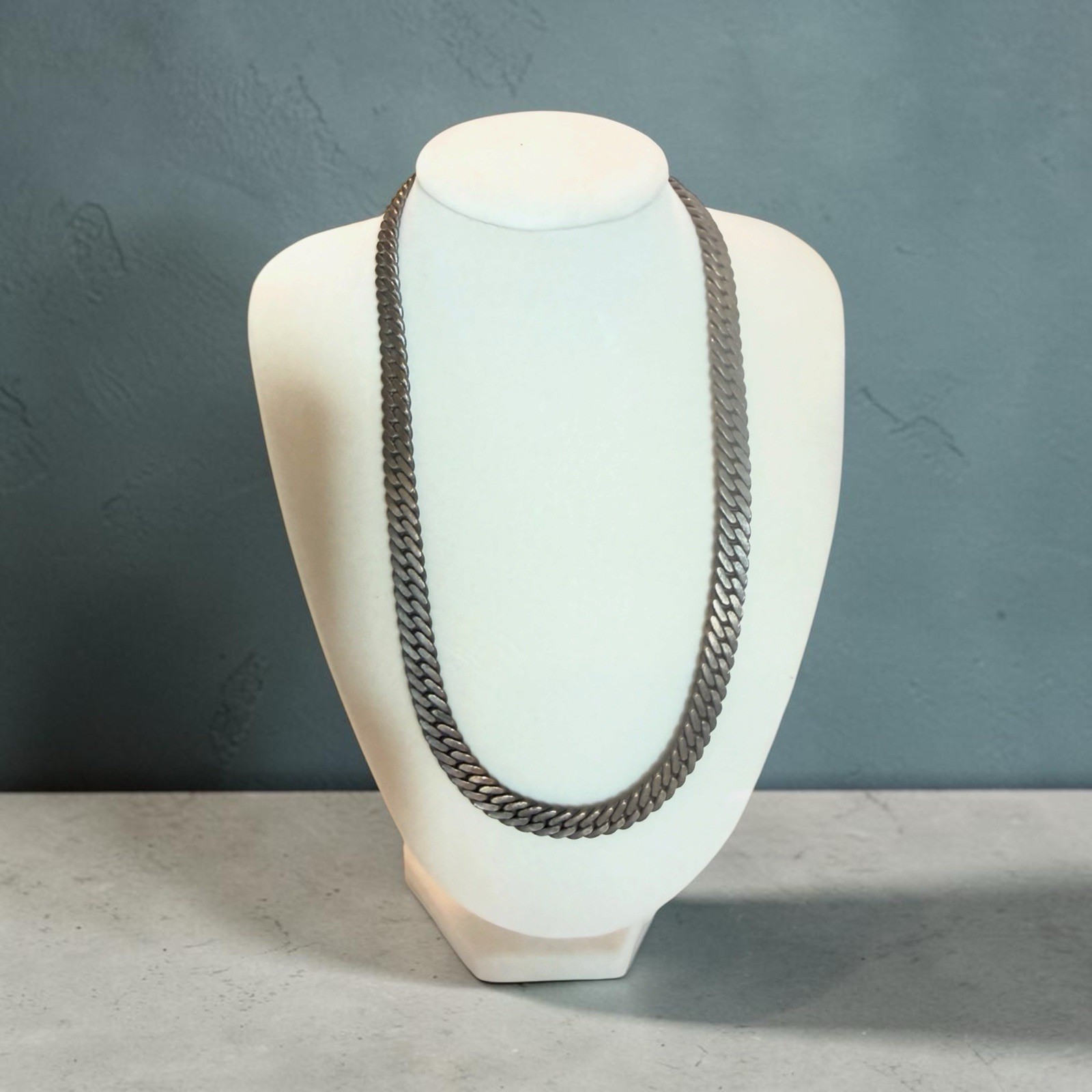 Gray Metal Cuban Link Chain Necklace with Box Clasp Closure, Oxidized Curb