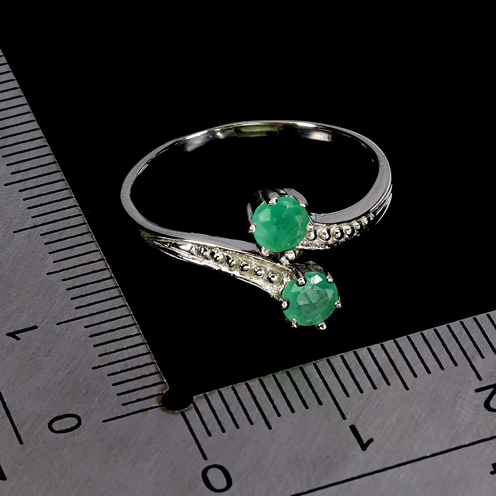 925 Sterling Silver Ring Round Emerald 4mm Natural Gemstone Jewelry Size 8
