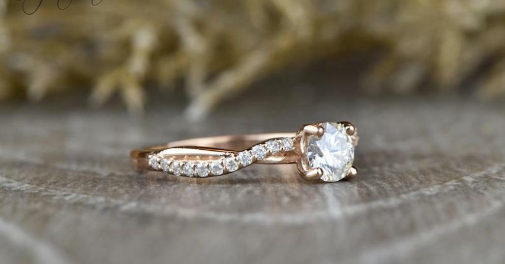 0.70 CT White Round CZ Twisted Engagement Ring In 14K Rose Gold Finish