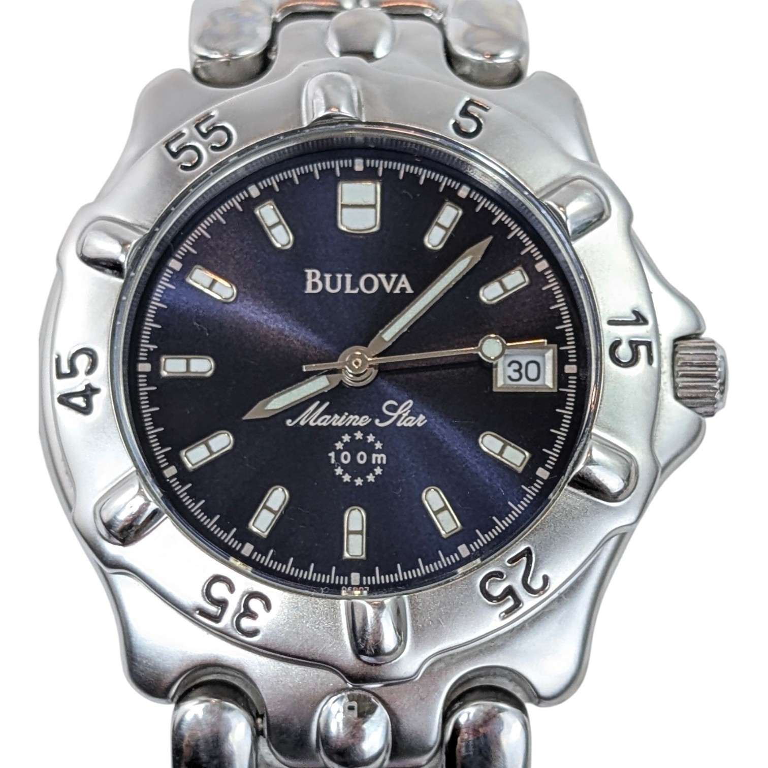 Vtg 2001 Bulova Marine Star Unisex Divers Watch 100m – Rare Blue Sunray Dial