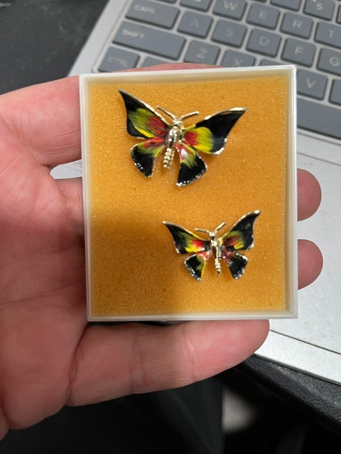 vintage butterfly scatter pins brooch set of 2 whims fairy black yellow red enam