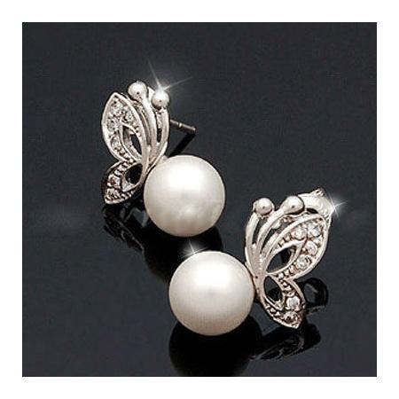 Alloy Butterfly And Pearl Stud Earring including free gift box