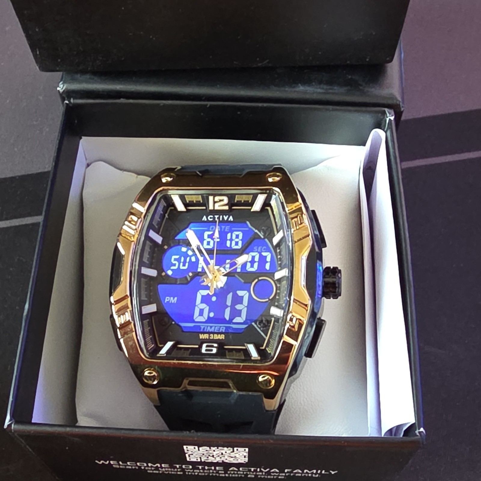 Activa Date Men’s Analog-Digital Quartz Watch Date Alarm 44-47.9mm 30m