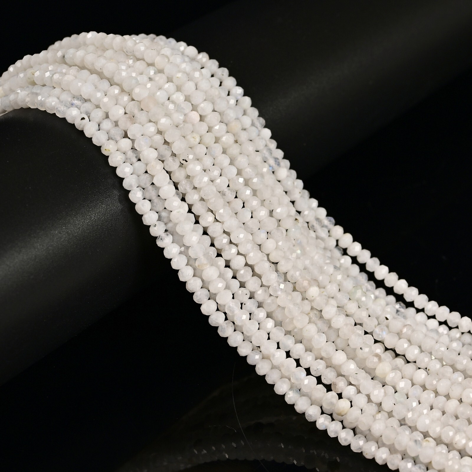 White Rainbow Moonstone Faceted Rondelle Beads 2x3mm 3x4mm 3x5mm 15.5″ Strand