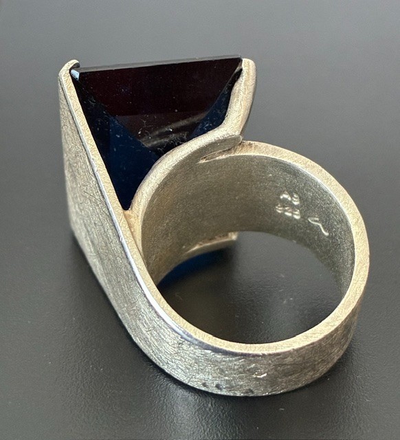 Cobalt Blue lab-created Spinel Ring 925 Silver Emerald Cut ~33.5 ctw Sz ~7.75