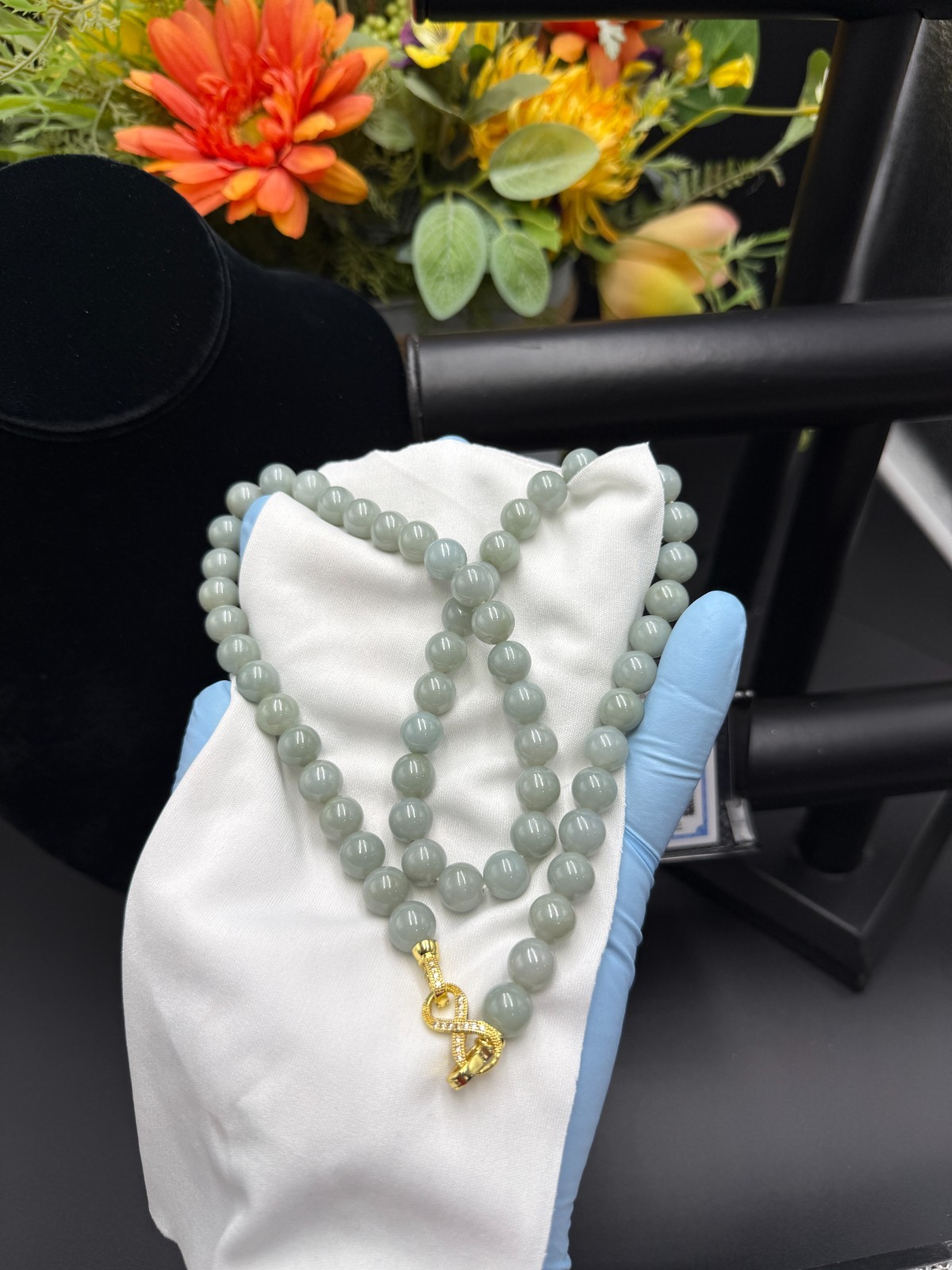Certified Grade A Jadeite Jade Beaded Necklace SKY BLUE 10.6 mm #700102