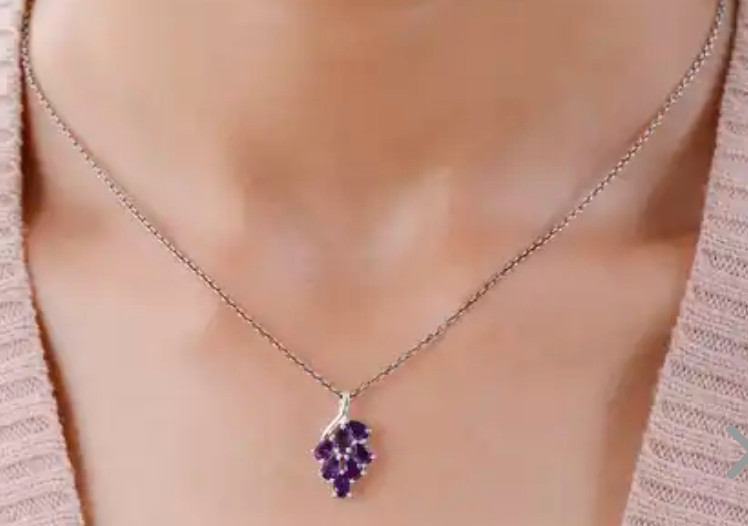 Natural Rich AAA Purple Amethyst Pendant in 925 Sterling Silver 18″ Necklace