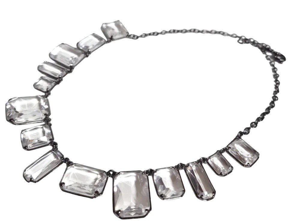 J.Crew Faceted Crystal Statement Necklace Crystal Hematite-Tone Plated Brass