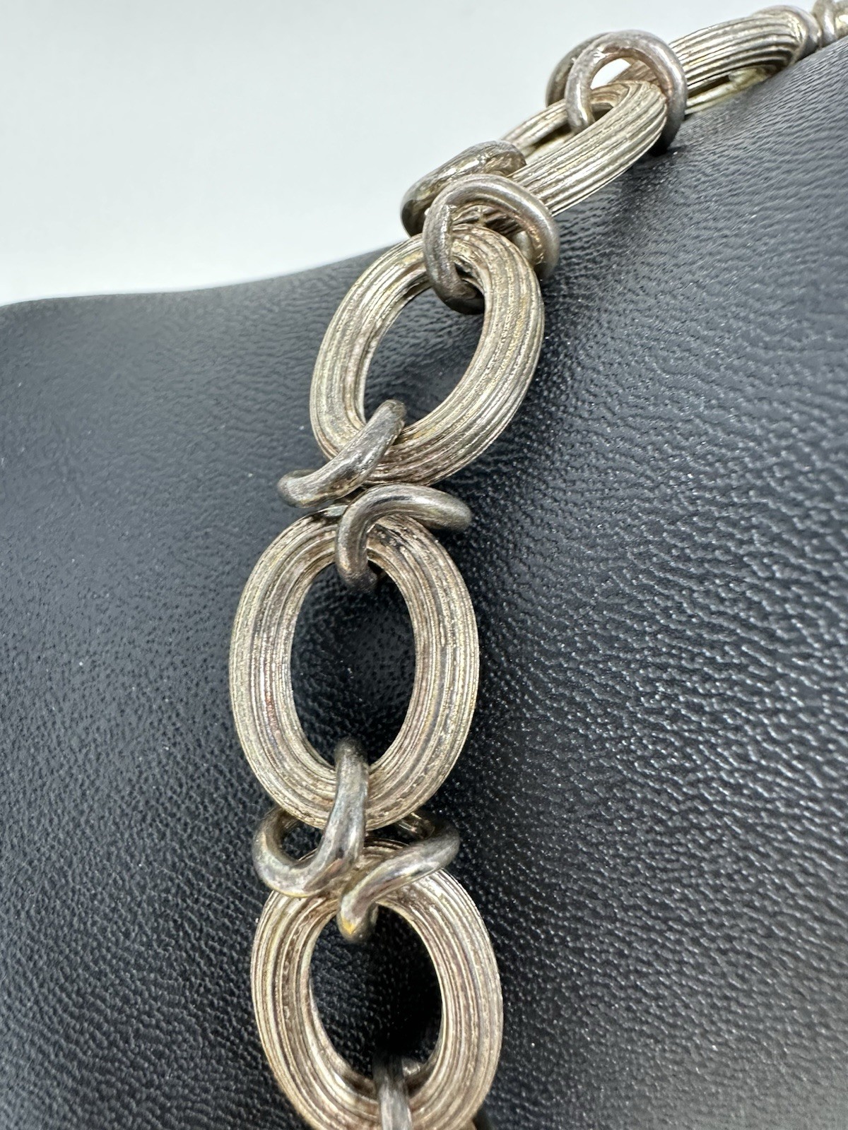Sterling Silver Italian Oval-Link Chain Choker Necklace Elegant Modern 62g 15 In