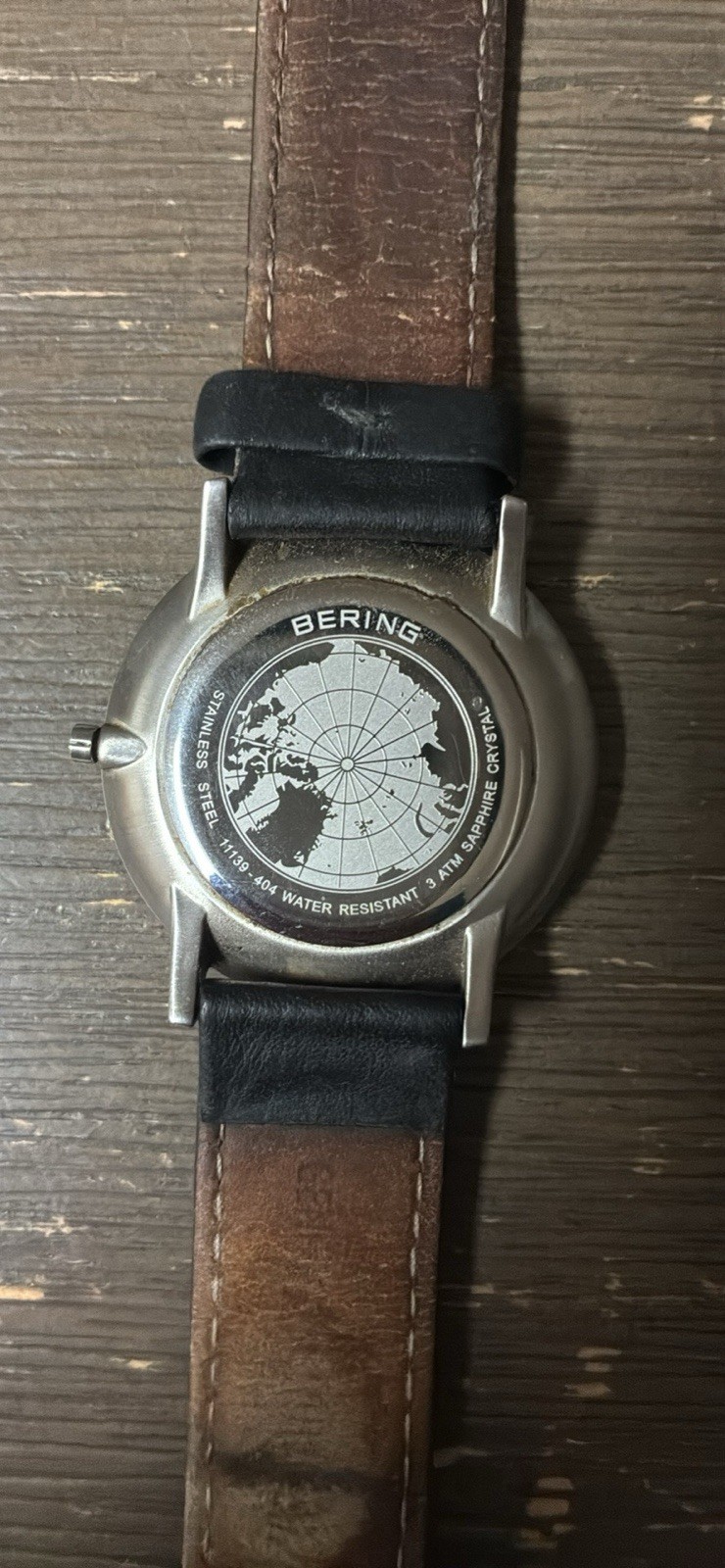 Bering Quartz Analog Wristwatch White Dial Black Leather Strap 30m