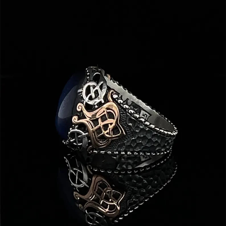 Solid 925 Sterling Silver Men’s Tiger Eye Celtic Ring Vintage Statement Band