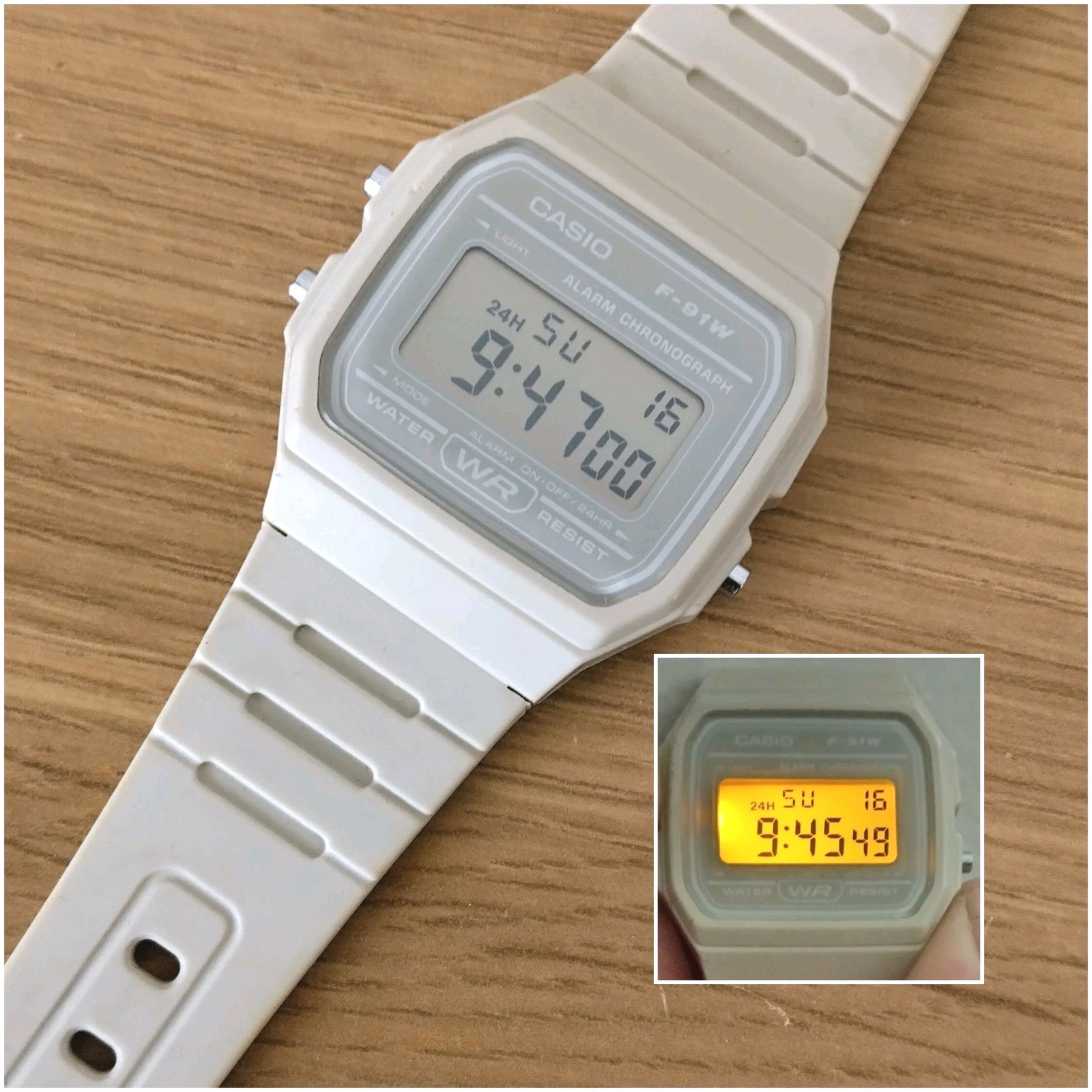 Unique Casio F-91WC-8AEF Upgraded Bright Amber Backlight Rare Beige / Stone Grey