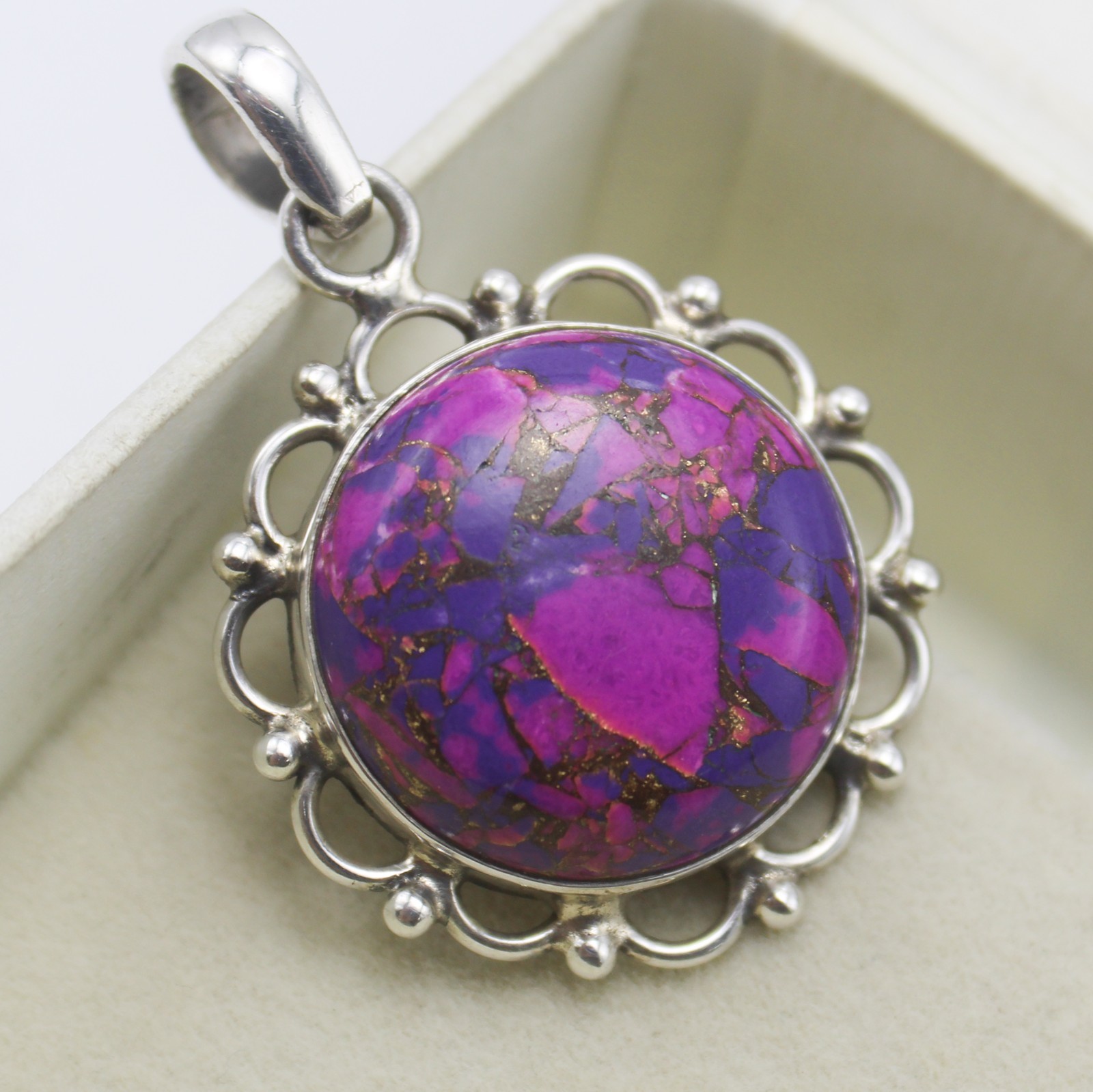 Natural Copper Tourquoise Pendant 925 Sterling Silver Vintage Jewelry 6.80 g