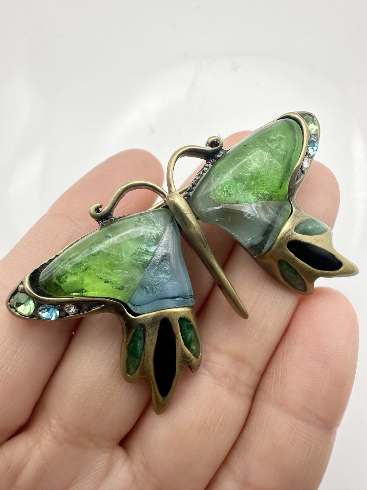 Enamel Resin Rhinestone Butterfly Brooch Pin