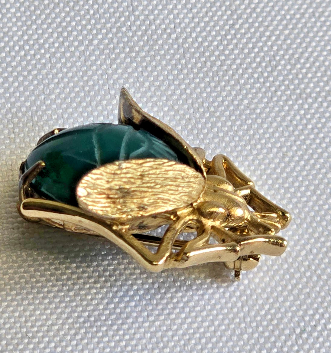 Vtg Sterling Silver Gold Vermeil Brooch 7.69g Fine Jewelry Jade Look Pin *READ*
