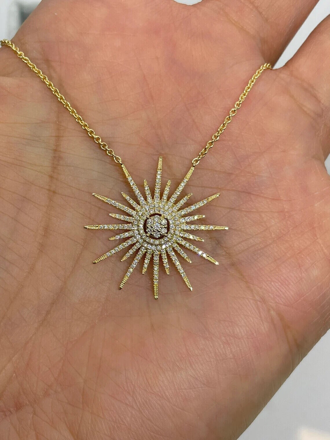 2.30Ct Round Cut Lab Created Diamond Sunburst Pendant 14K Yellow Gold Plated