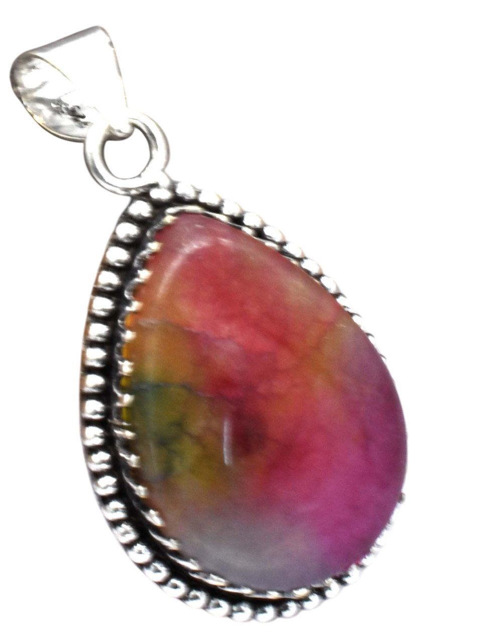 Rainbow Solar Quartz Natural Gemstone Silver Plated Pendant 1.75″J 2244