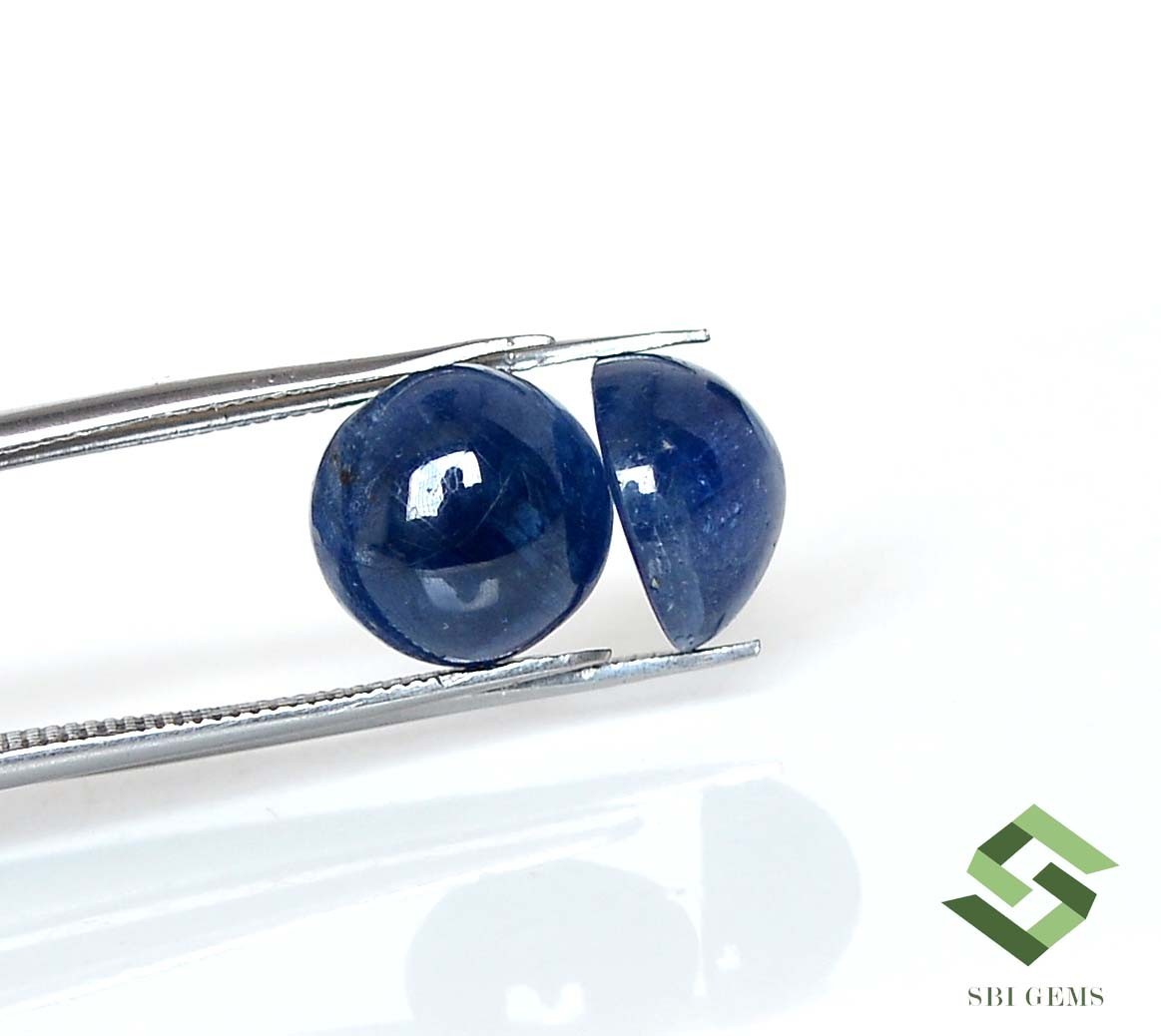 10 mm Natural Blue Sapphire Round Cabochon Pair 11.09 CTS Loose Certified Gems