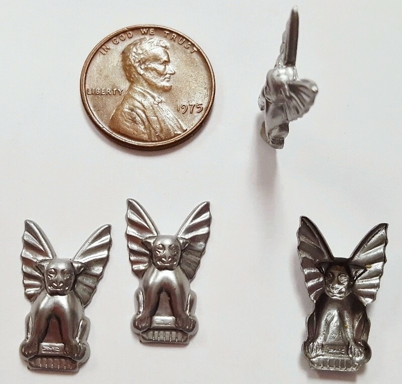 12 VINTAGE STEEL GARGOYLE 19x12mm. SILVER RAISED METAL STAMPING FINDINGS N24