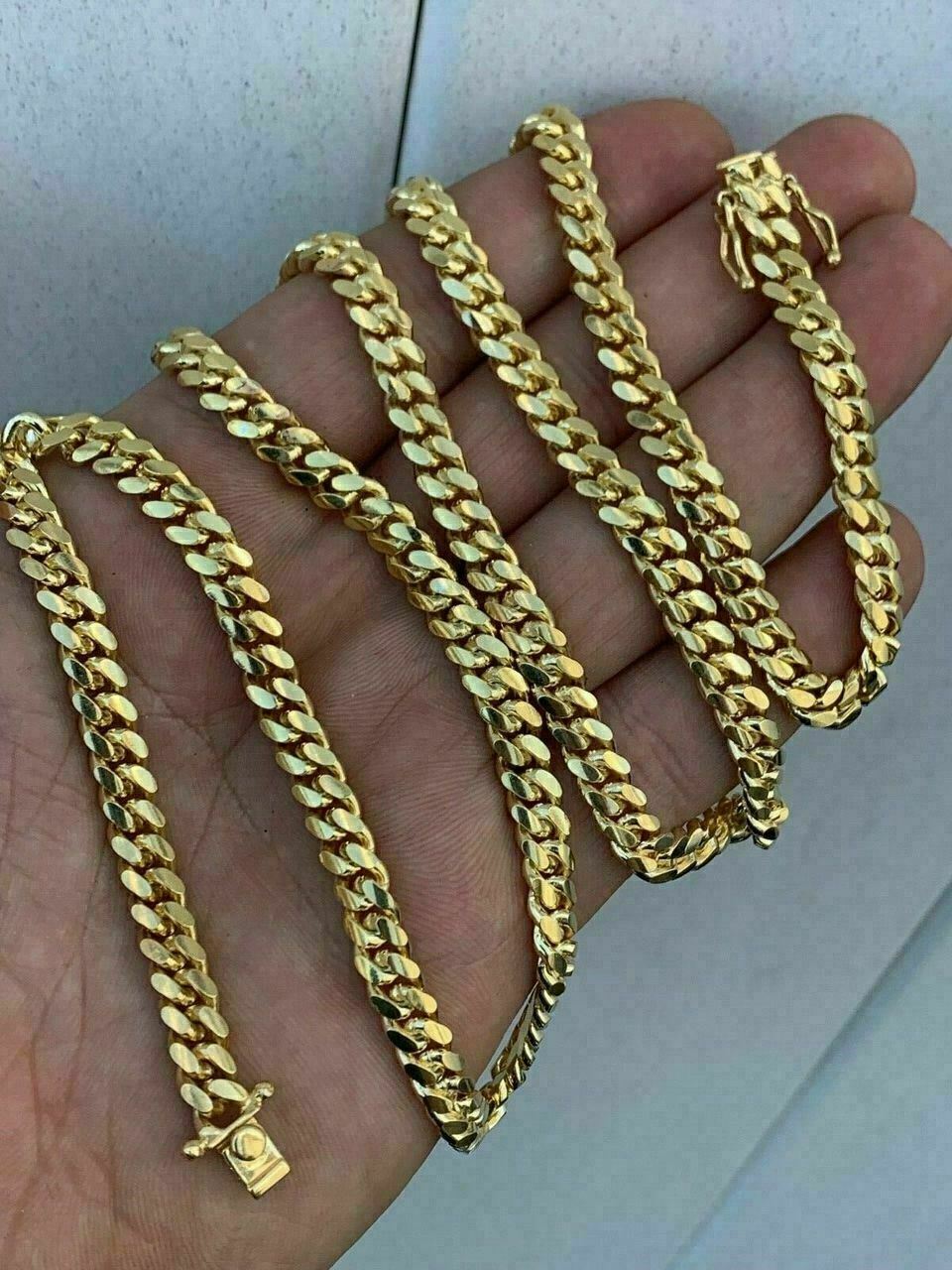 Men’s Miami Cuban Link Chain Bracelet 14k Gold Plated Solid 925 Silver Box Lock