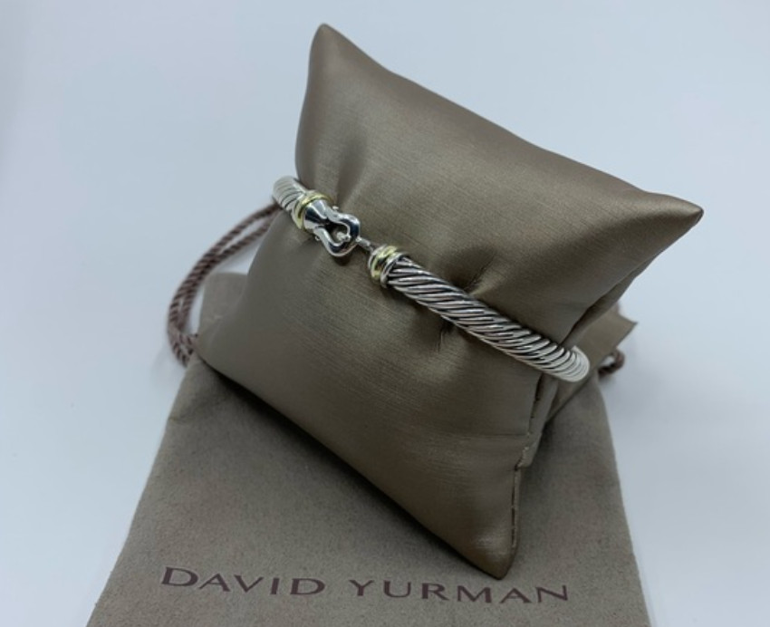 David Sterling Silver 925 5mm Cable Buckle 18k Gold Cuff Bracelet