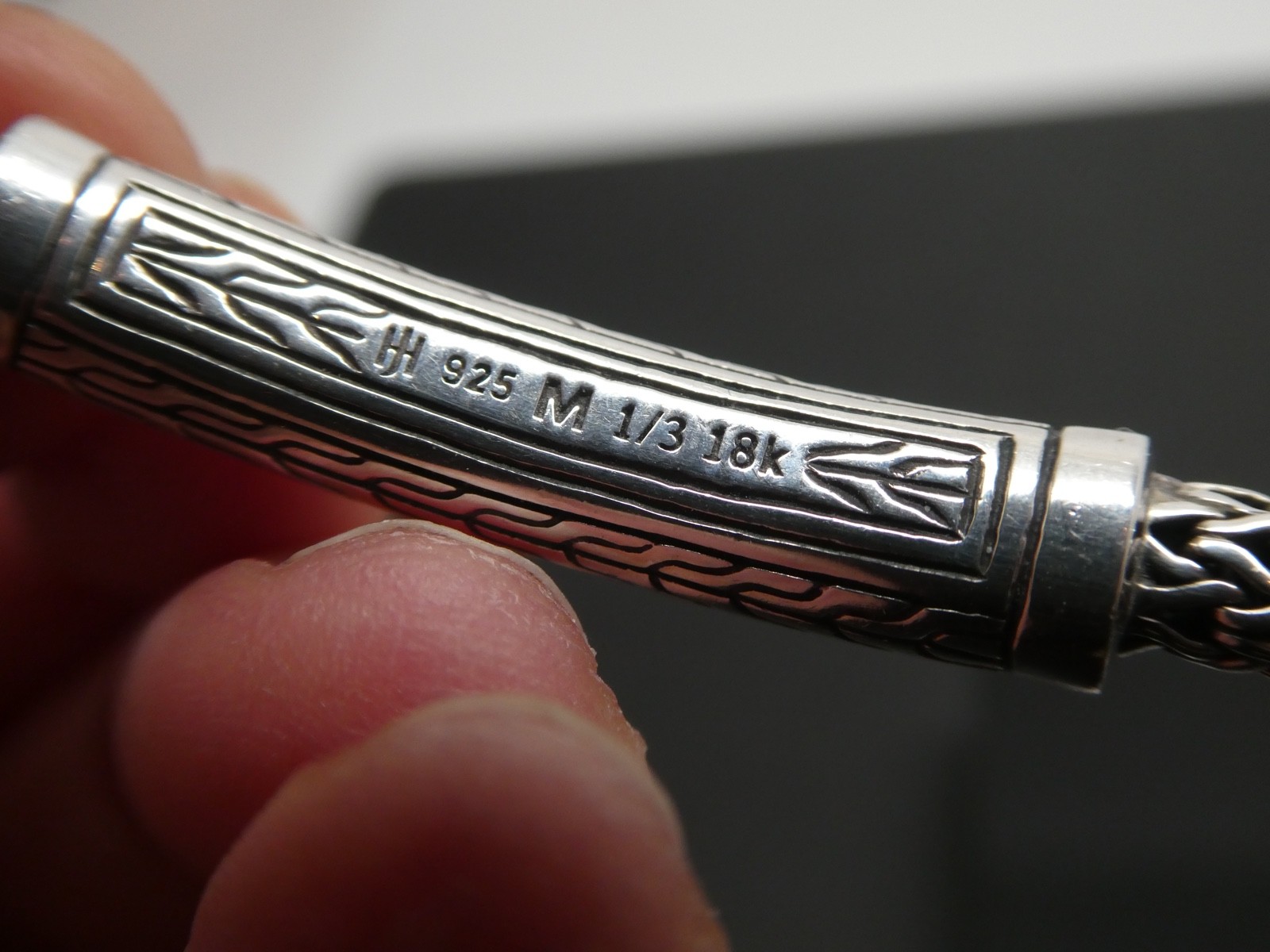 John Hardy Palu Hammered Sterling 925 & 18k YG Sapphire Bracelet Size 6 3/4″