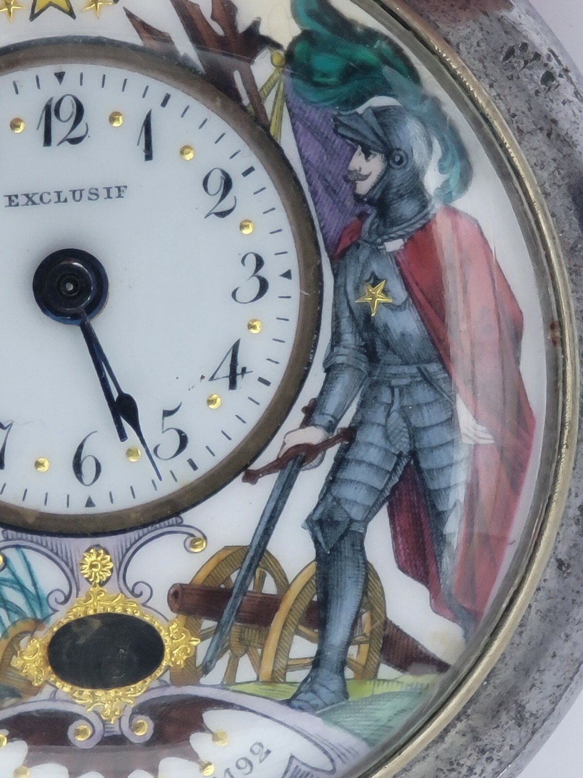 9932 original antique pendulum watch multicolor enamel dial rare France 1890