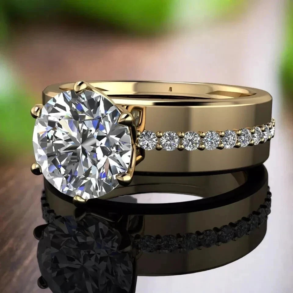 5 Ct Certified Round Cut Natural Diamond Ring Solitaire VVS1 Yellow Gold Finish
