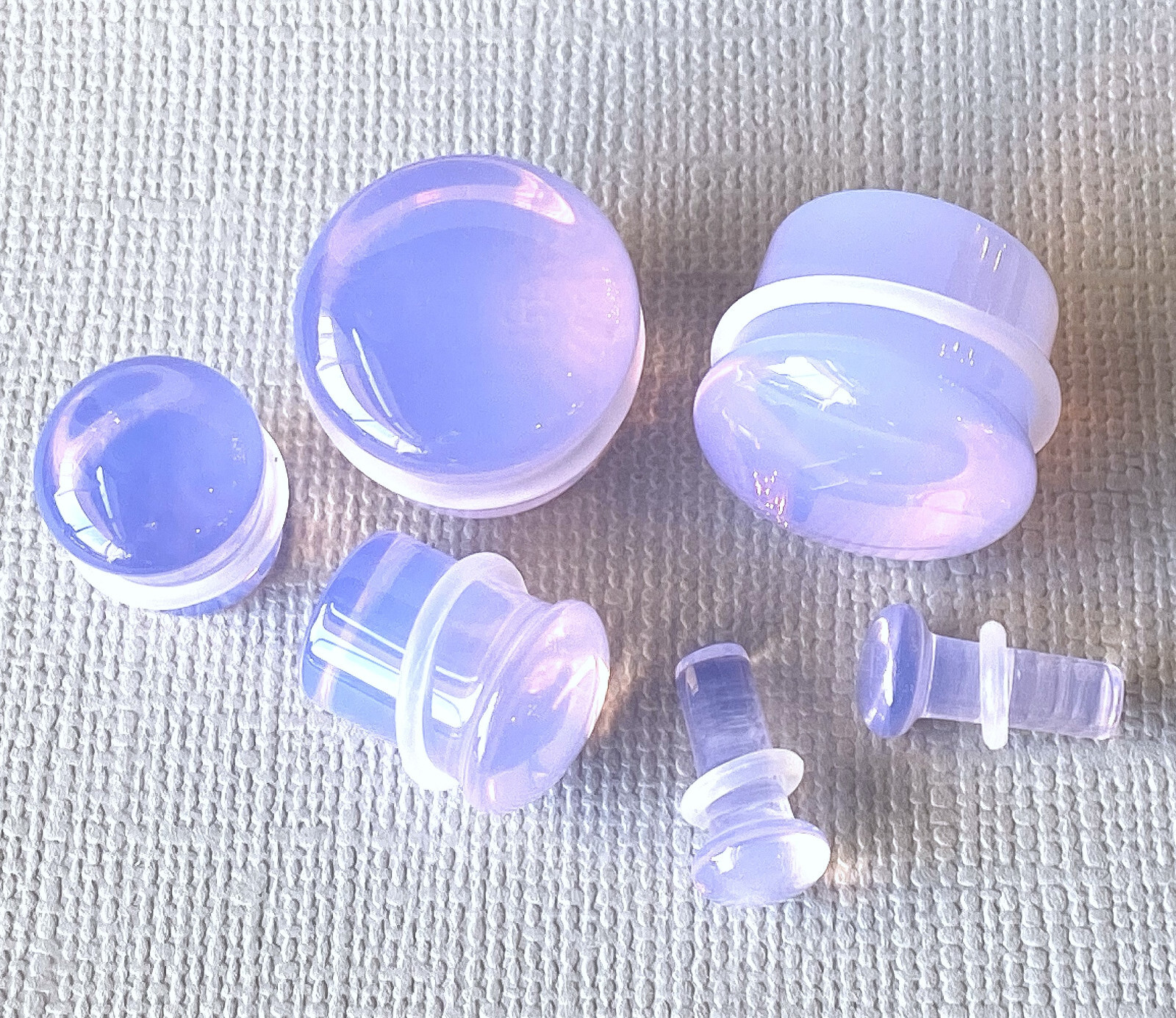 PAIR Lavender Opalite Single Flare Plugs Stone Glass Earlets Gauges Body Jewelry