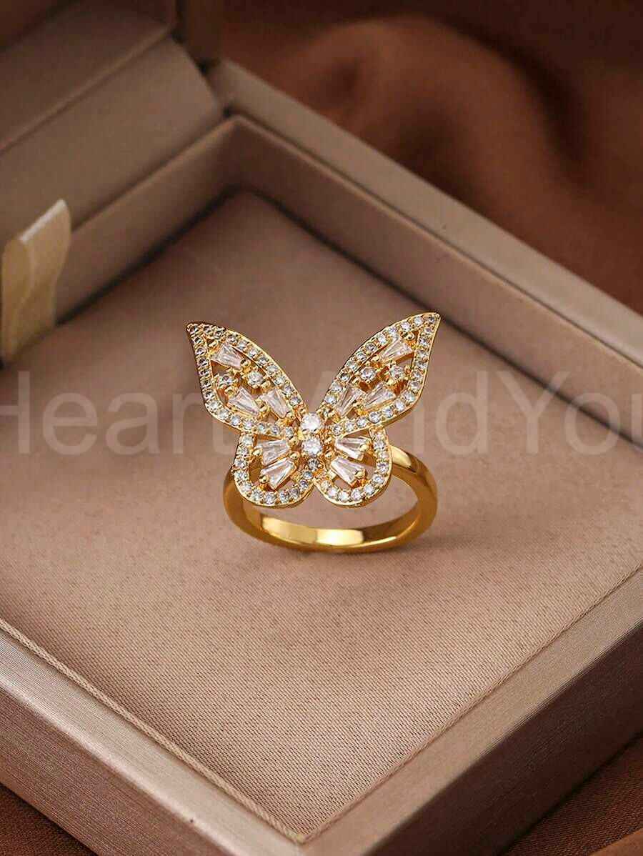 4ct Baguette Cut Simulated Diamond Butterfly Cocktail Ring 14K White Gold Plated