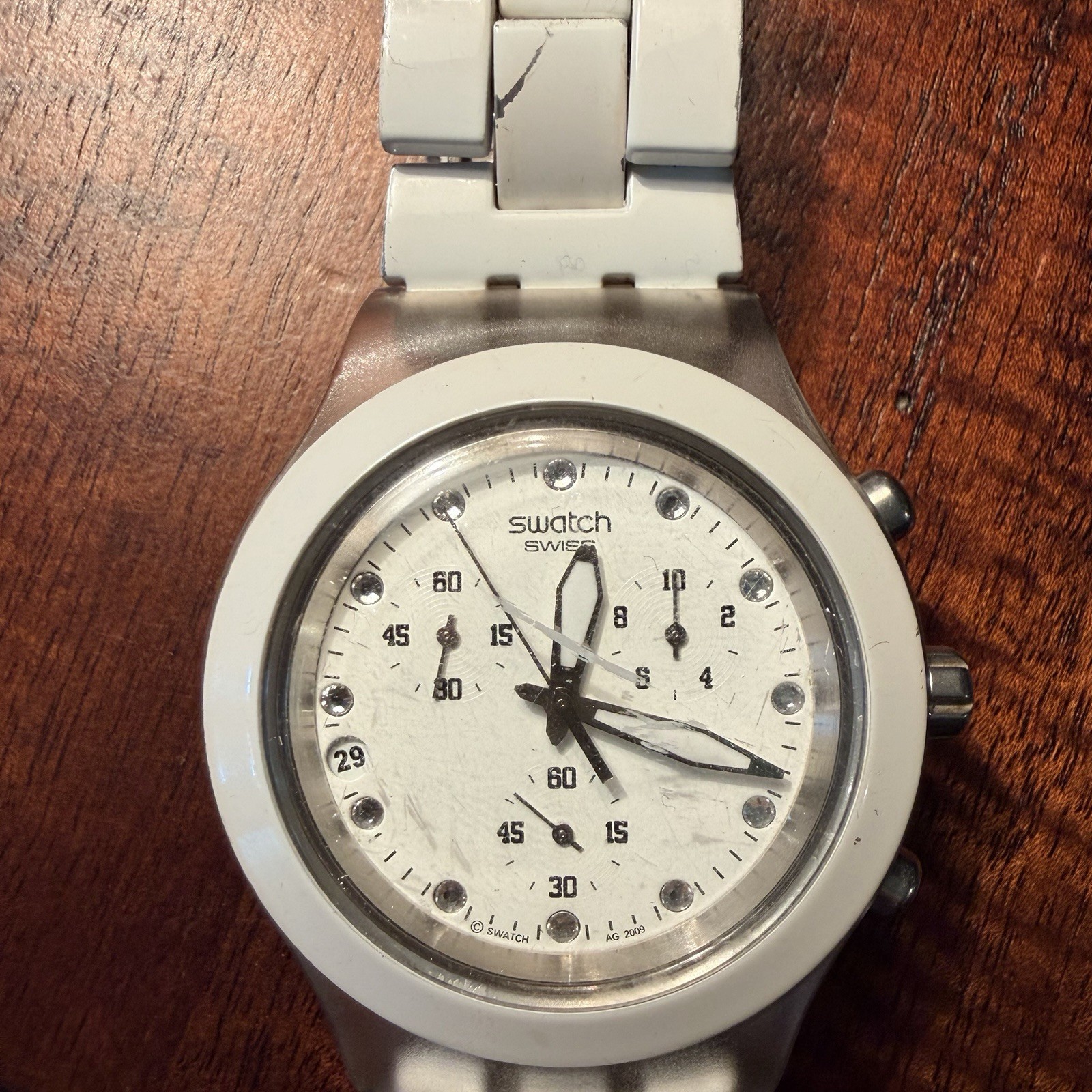 2009 White Swatch Chronograph Watch for Men and Women, Rare Swiss Swatch Chrono