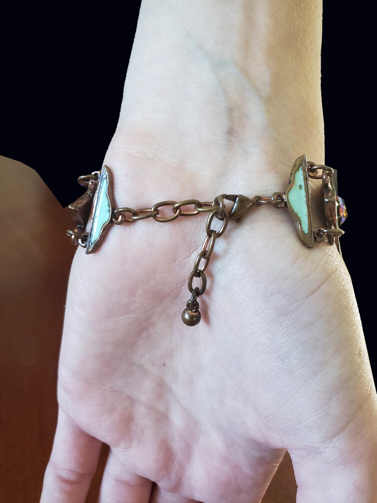 Designer Bracelet with Copper Colored Metal Enamel & Diamante’s 7 – 8 1/4 inches