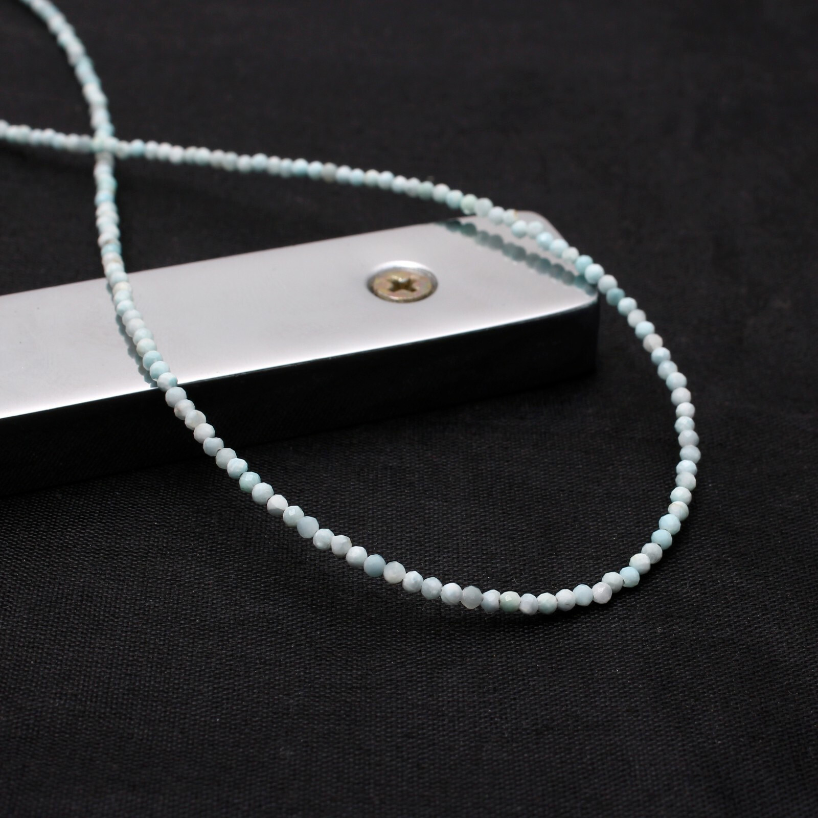 Minimalist Larimar 2mm Faceted Bead Blue Crystal Healing Boho Choker Necklace
