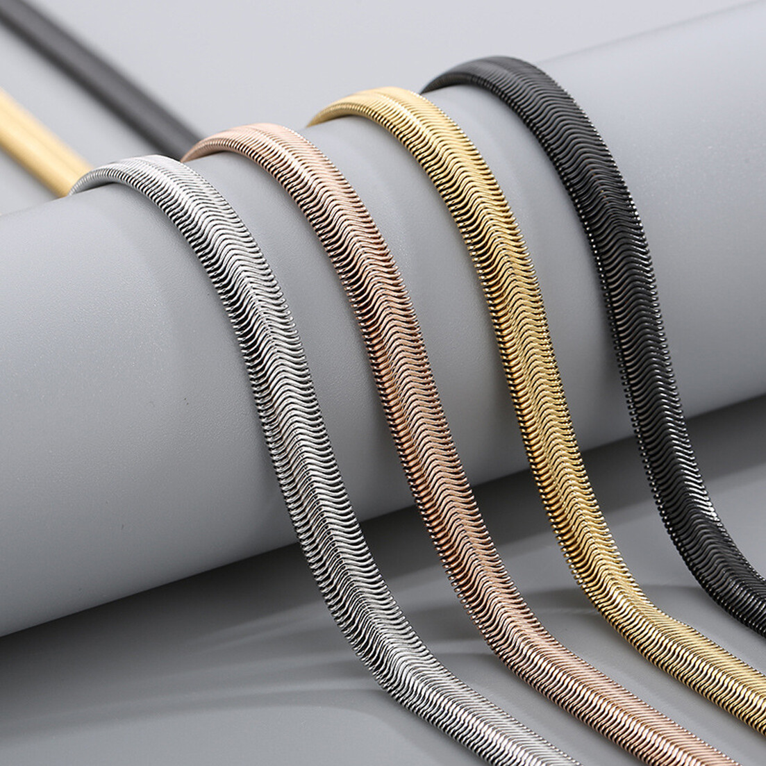 3-8mm Hot Stainless Steel Silver Flat Snake Chain Necklace Women Men 20″22″24″