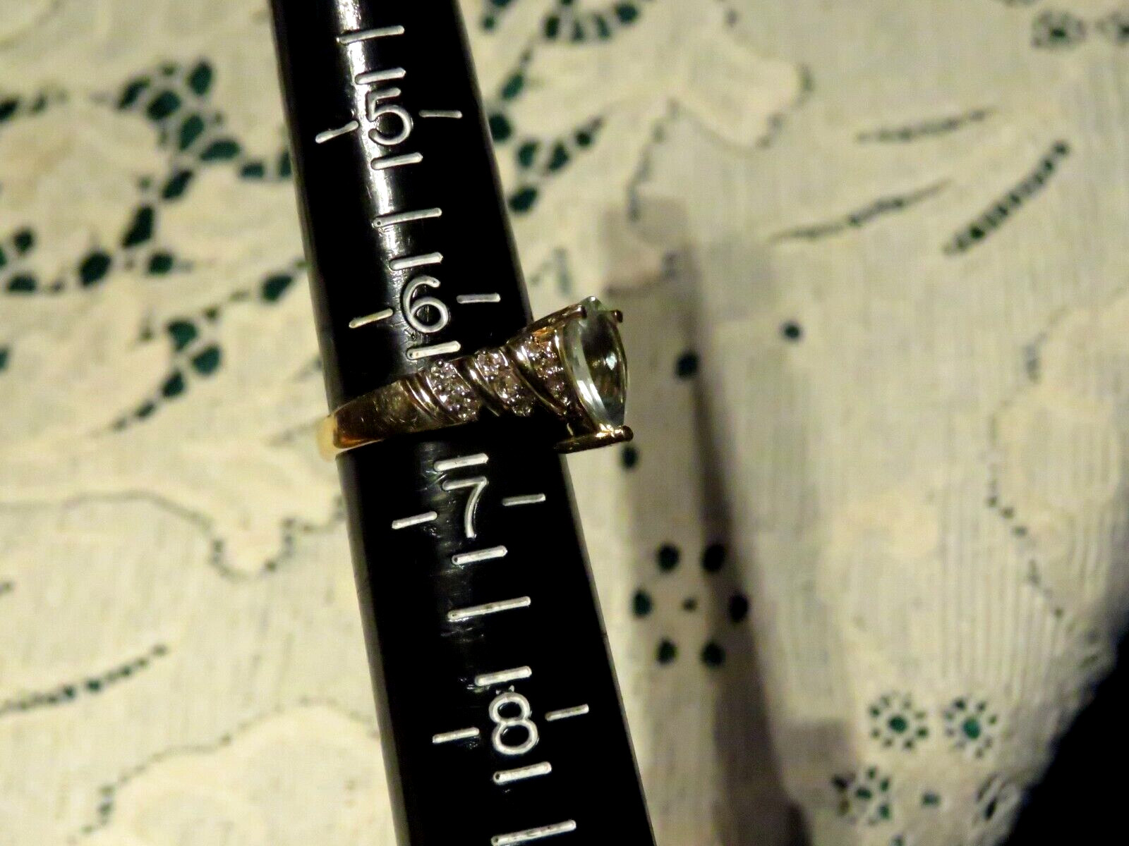 Solid 14k Yellow Gold Big 10 x7 Aquamarine 18 Diamonds Cocktail Ring 6.5 * 5.7gr
