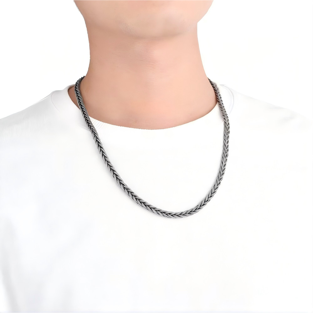 Pure S925 Sterling Silver Chain 6mm Braided Foxtial Link Necklace34-35g 23.6inch