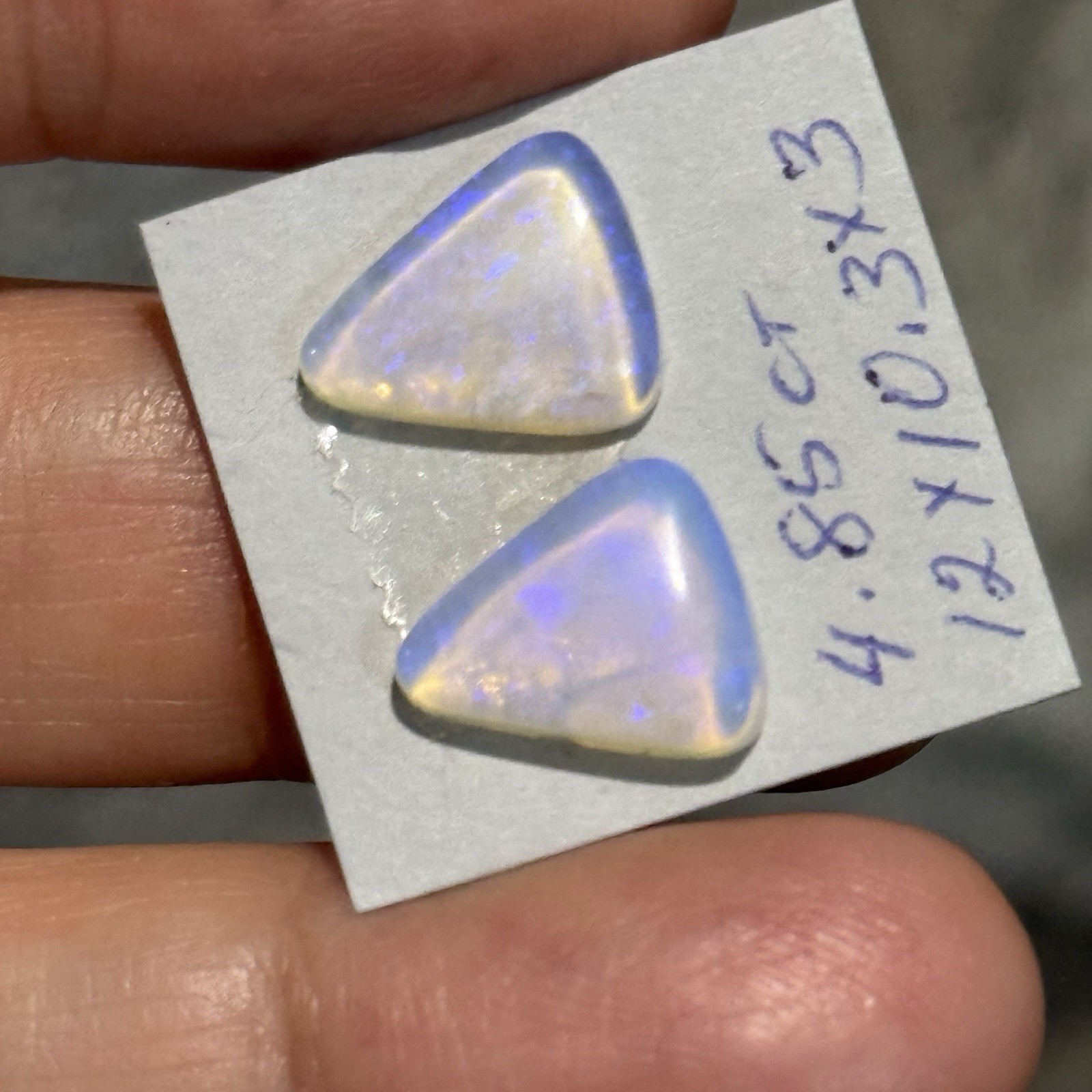 4.85ct 12×10.3×3.6mm Pair Clear Crystal Pipe Australian Opal Cabochon Gems