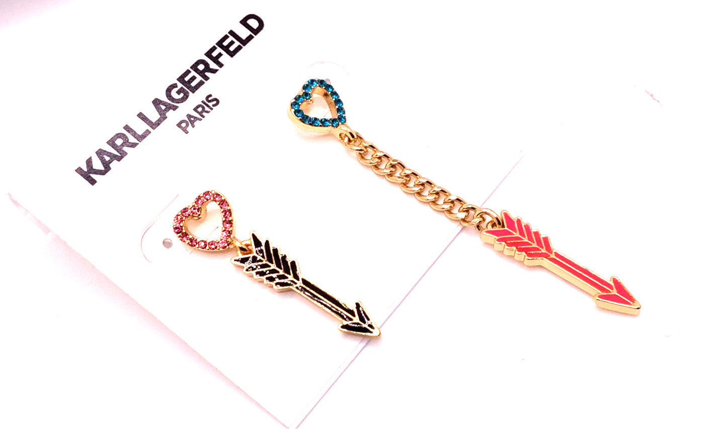 Karl Lagerfeld Paris Asymmetrical Heart & Arrow Dangling Crystal Paved Earrings